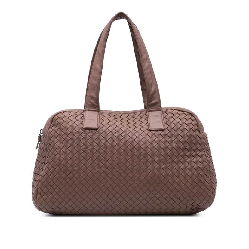 Bottega Veneta Nappa Intrecciato Shoulder Bag Brown Leather Good condition - Front View