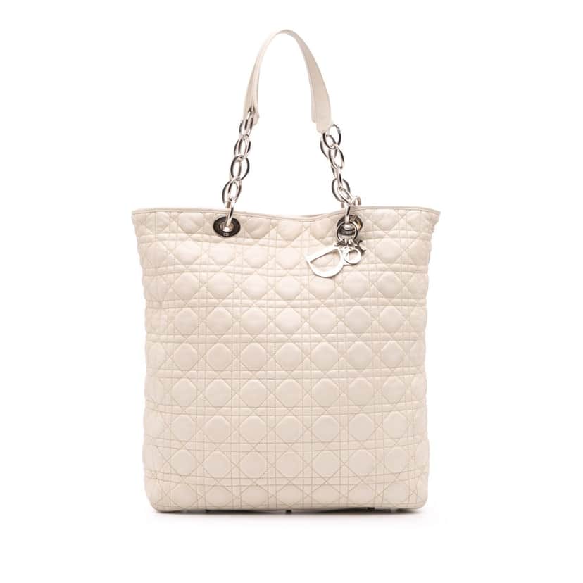 Dior Lambskin Cannage Lady Dior Soft Shopping Tote White Leather Good condition - Front View