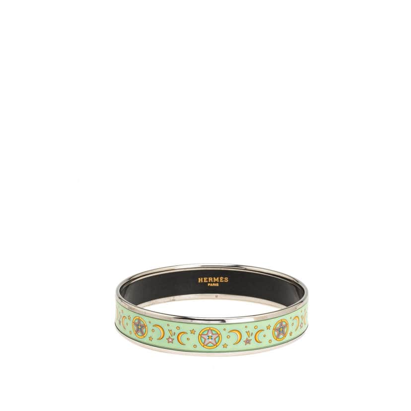 Hermès Narrow Moon Stars Enamel Bangle 65 Green Good condition - Front View