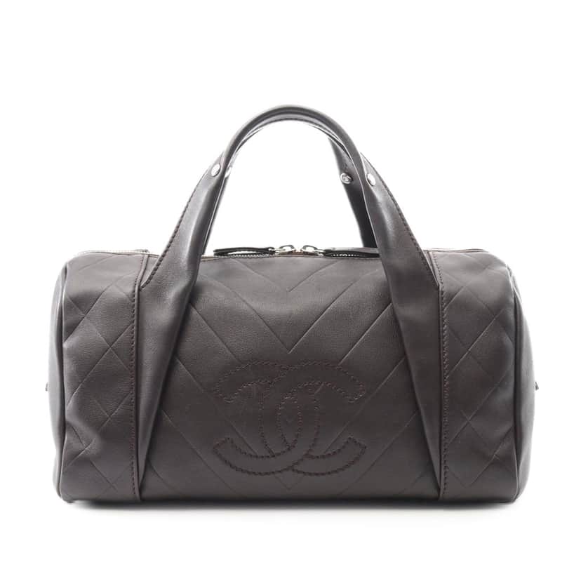 Chanel CC Chevron Quilted Lambskin Boston Bag Brown Leather Good condition - Front View