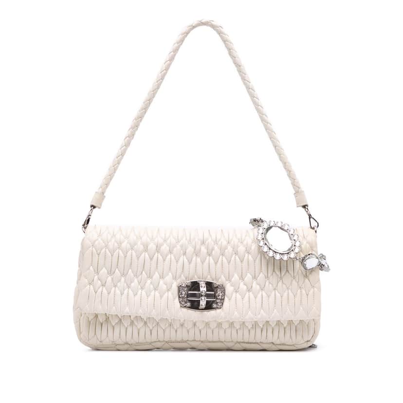 Miu Miu Matelasse Nappa Crystal Shoulder Bag White Leather Good condition - Front View