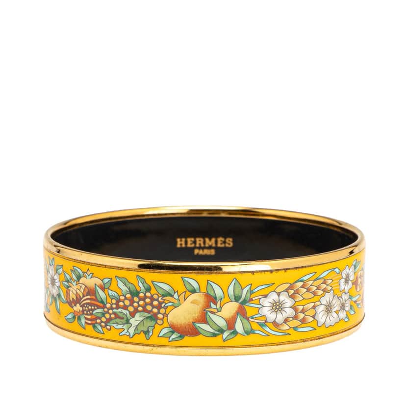 Hermès Wide Enamel Wheat and Fruits Bangle GM Yellow Good condition - Front View