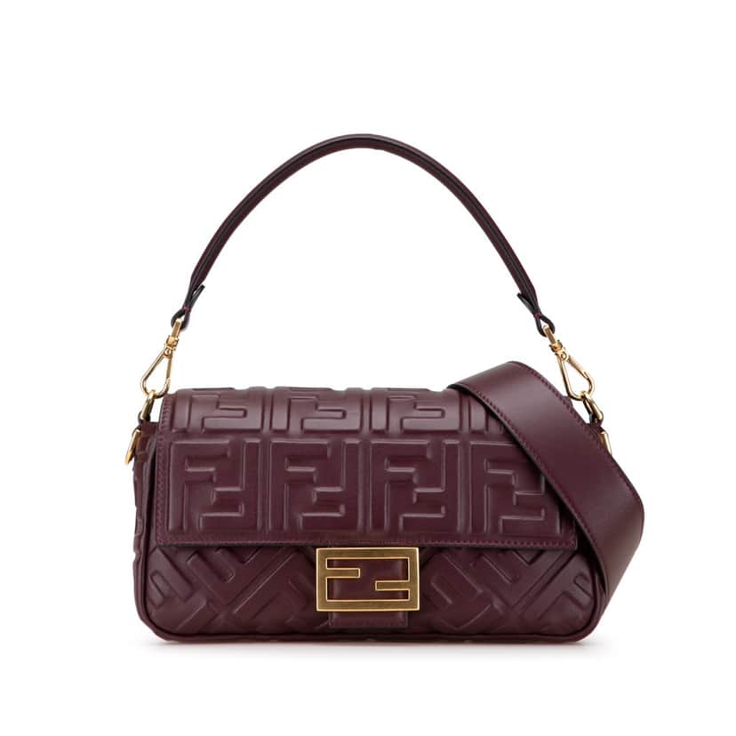 Fendi Zucca Embossed Leather Baguette Satchel Red Leather Good condition - Front View