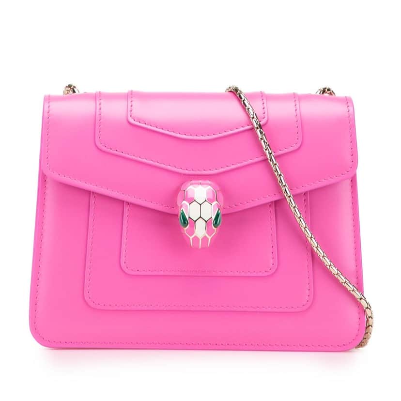Bvlgari Small Leather Square Serpenti Forever Chain Crossbody Pink Leather Good condition - Front View