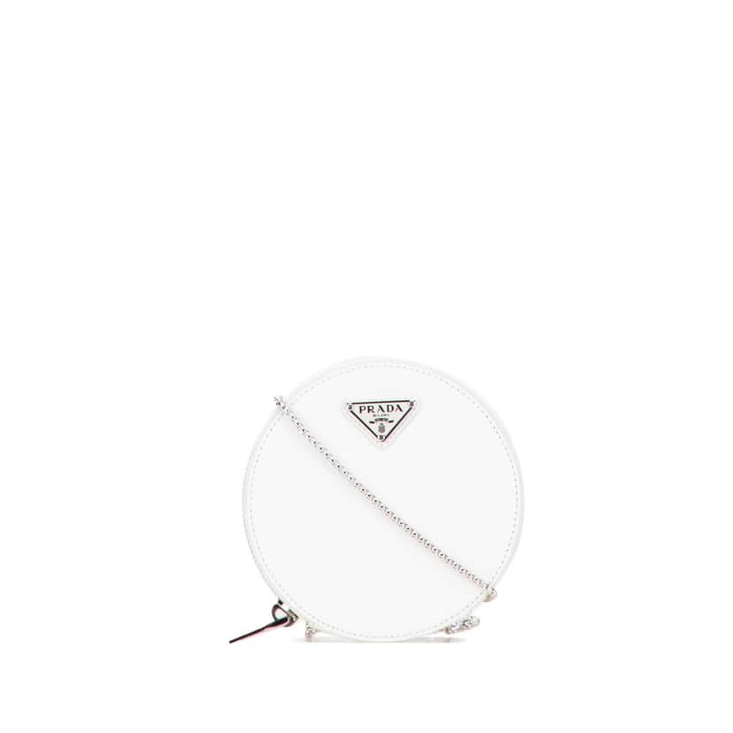 Prada Spazzolato Round Chain Coin Crossbody White Leather Good condition - Front View
