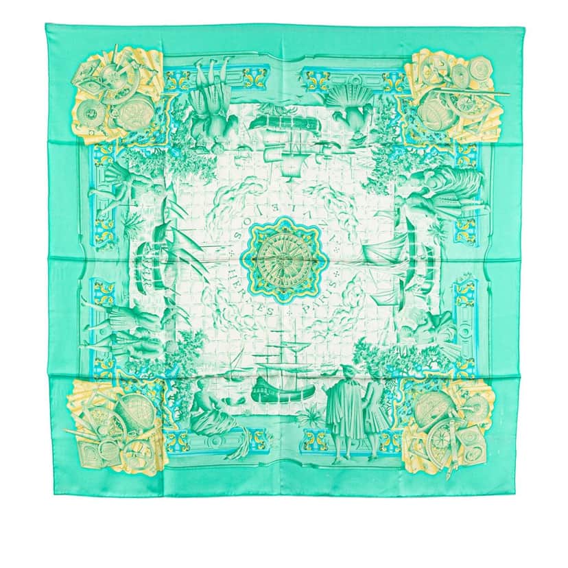 Hermès Azulejos Silk Scarf Green Silk Good condition - Front View