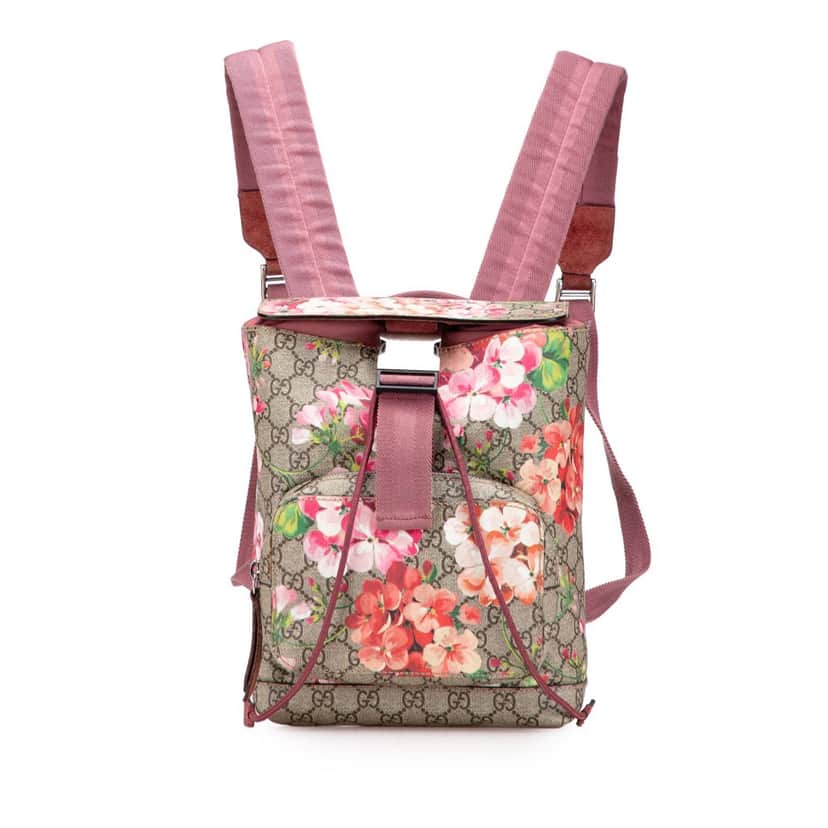 Gucci Small GG Supreme Blooms Single Buckle Backpack Brown Canvas Good condition - Front View