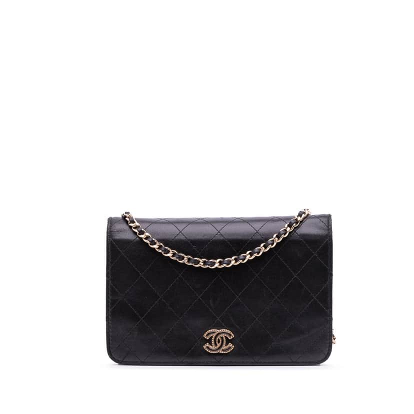Chanel CC Quilted Lambskin Wallet On Chain Black Leather Good condition - Front View