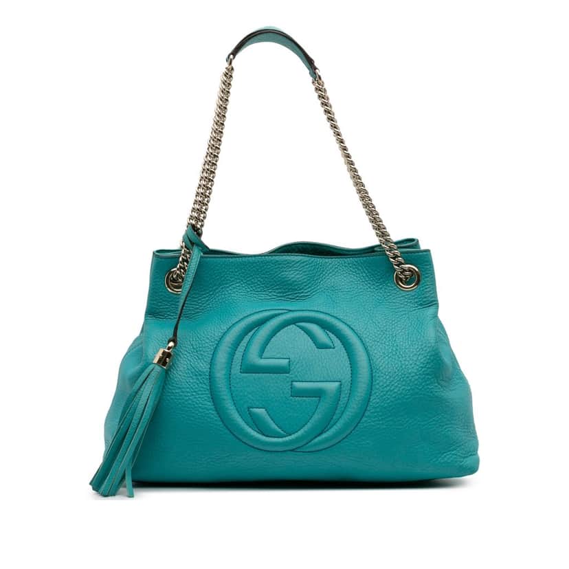 Gucci Medium Leather Soho Chain Tote Blue Leather Good condition - Front View