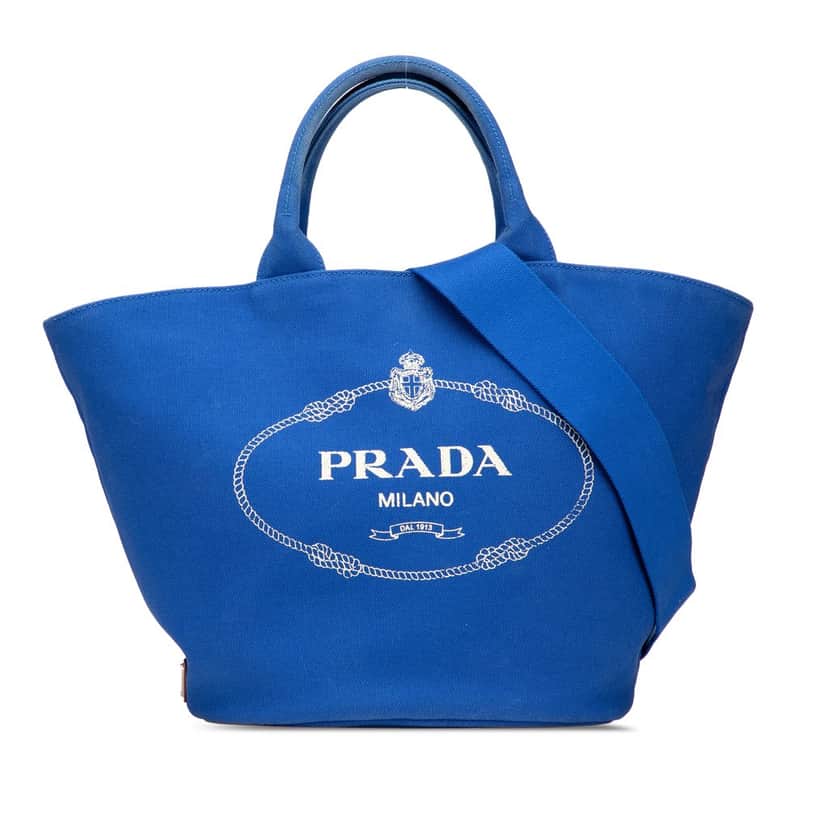 Prada Medium Canvas Canapa Logo Convertible Shopping Tote Blue Canvas Good condition - Front View