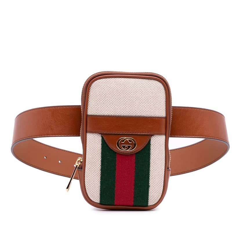 Gucci Ophidia Canvas Phone Case Belt Bag Brown Canvas Good condition - Front View