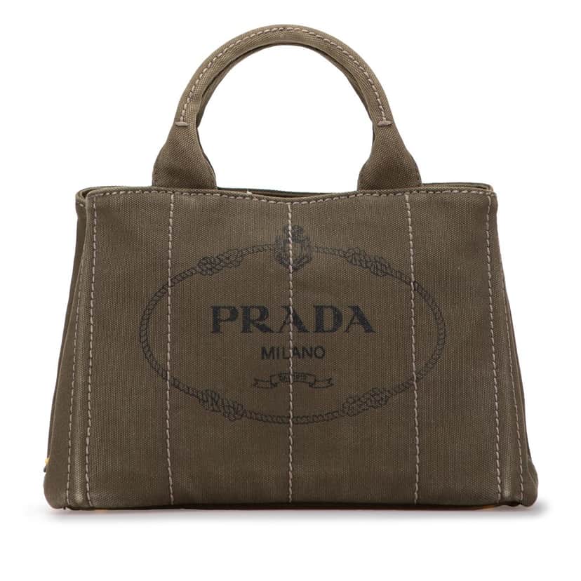 Prada Small Canvas Canapa Logo Satchel Brown Canvas Good condition - Front View