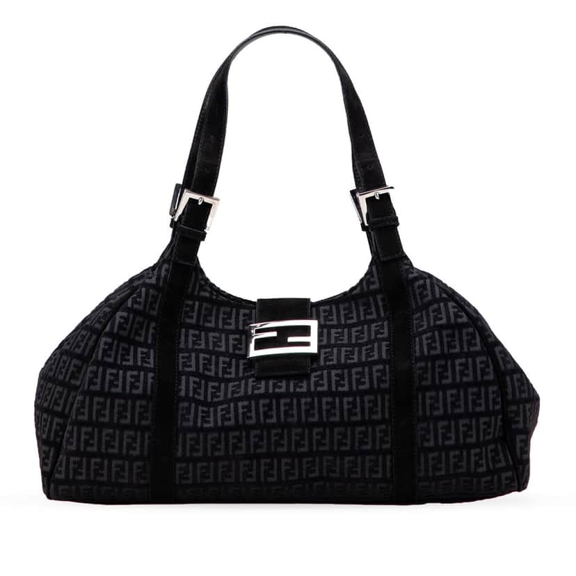 Fendi Zucchino Canvas Shoulder Bag Black Canvas Good condition - Front View