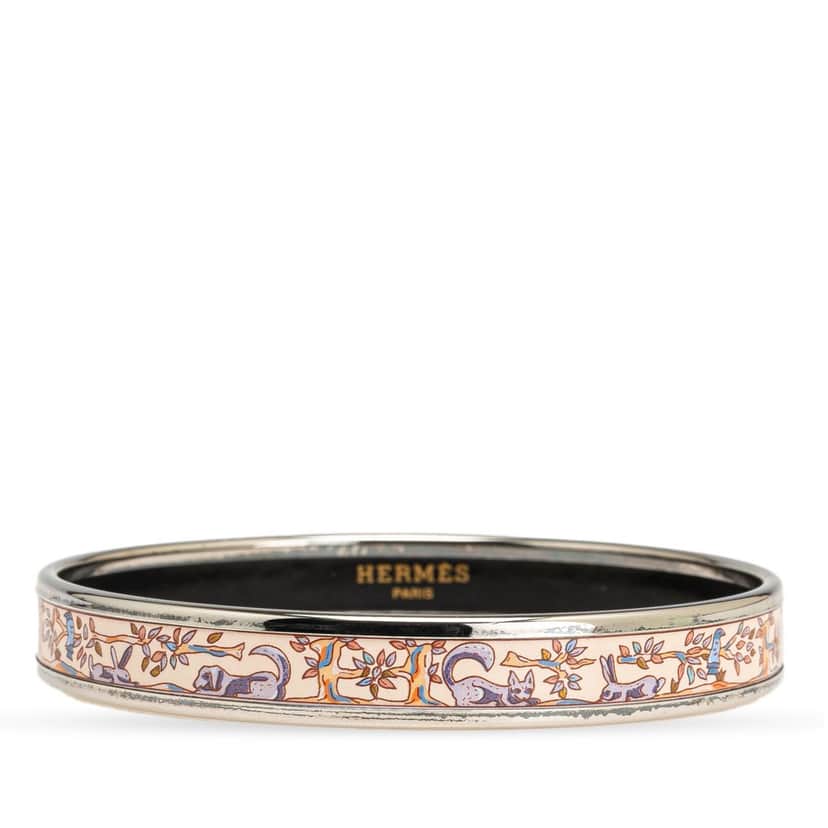 Hermès Narrow Forest Animals Enamel Bangle 62 Brown Good condition - Front View