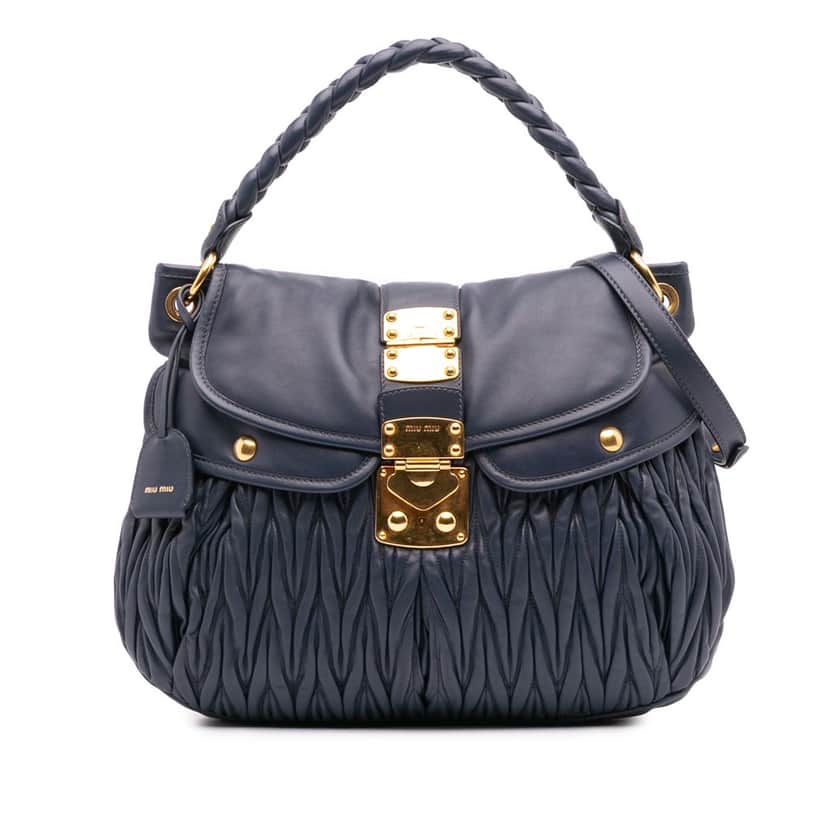 Miu Miu Matelasse Nappa Coffer Satchel Blue Leather Good condition - Front View