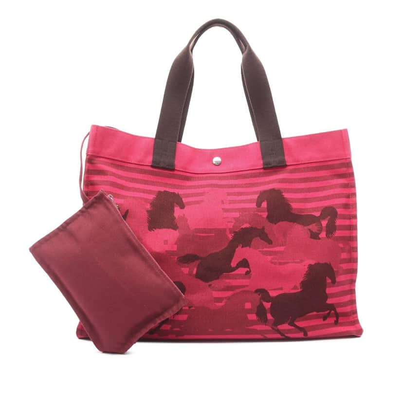 Hermès Toile Chevaux En Camouflage Beach Tote Pink Canvas Good condition - Front View
