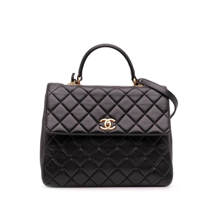 Chanel Large Lambskin Trendy CC Top Handle Flap Black Leather Fair condition - Front View