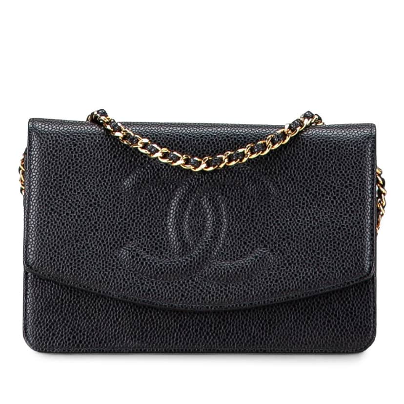 Chanel CC Caviar Wallet on Chain Black Leather Good condition - Front View