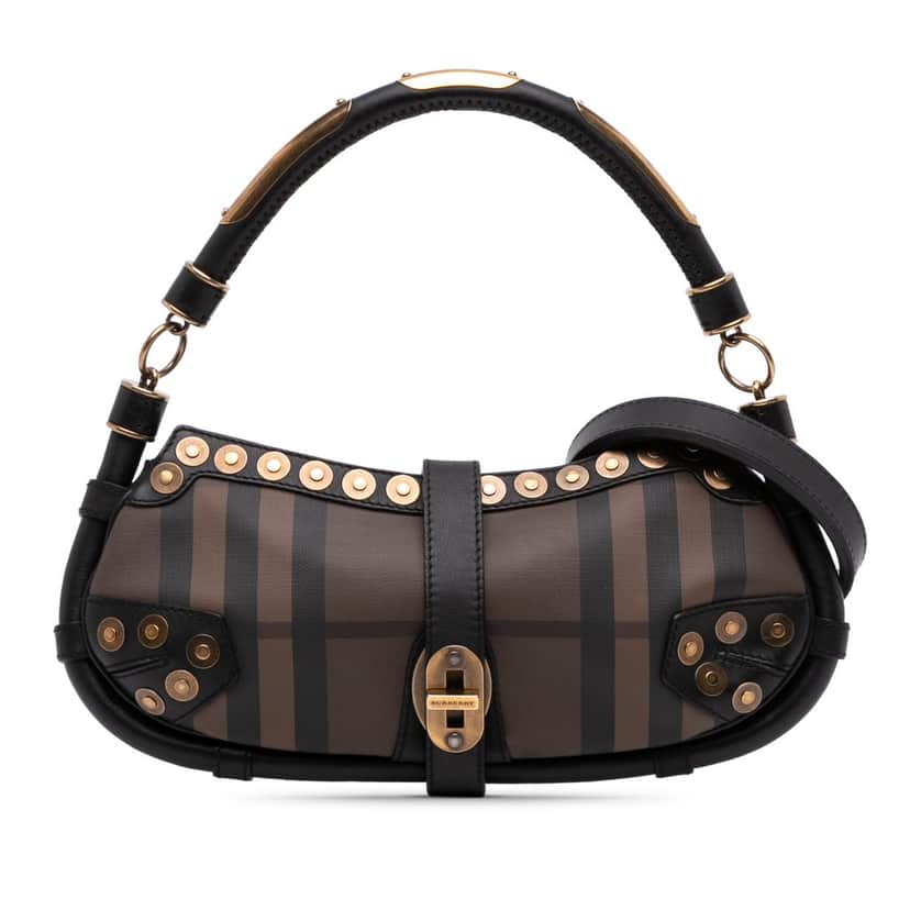 Burberry Smoke Check Studded Coated Canvas Cadet Satchel Brown Canvas Good condition - Front View