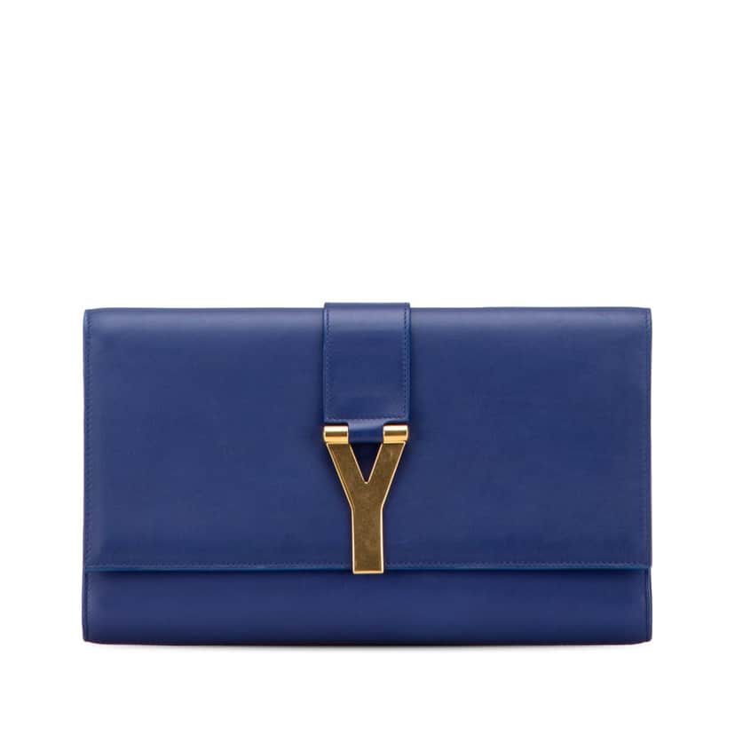 Saint Laurent Leather Chyc Ligne Clutch Blue Leather Good condition - Front View