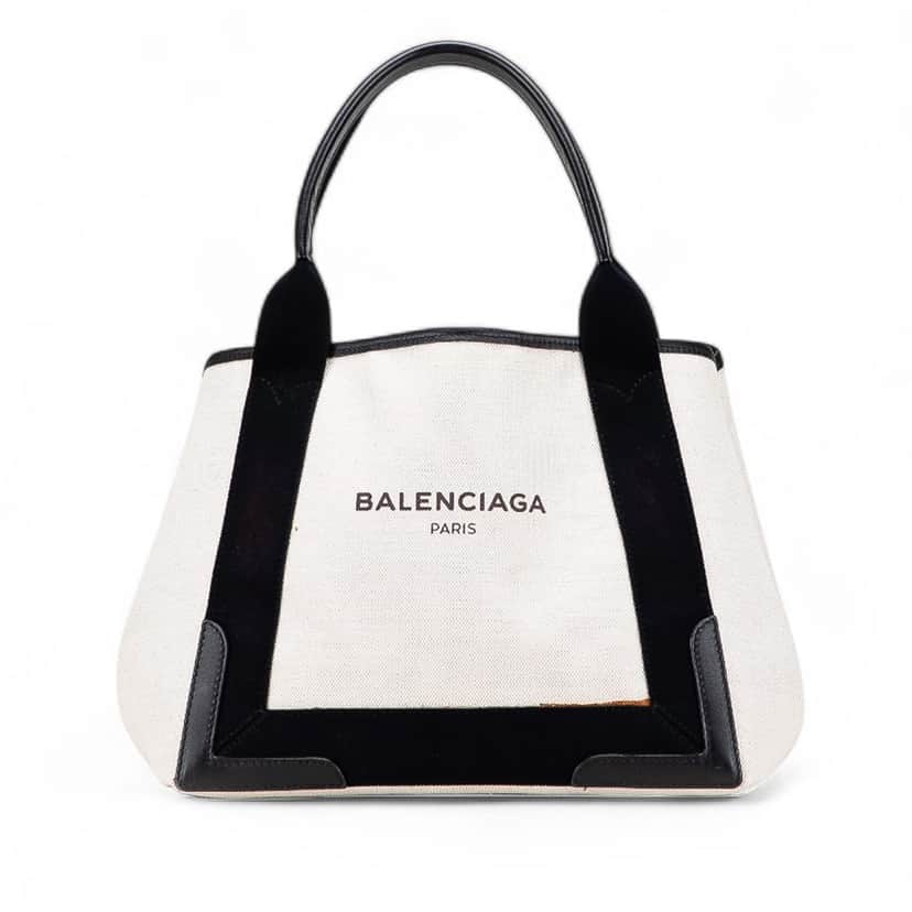 Balenciaga Canvas Navy Cabas Tote S White Canvas Good condition - Front View