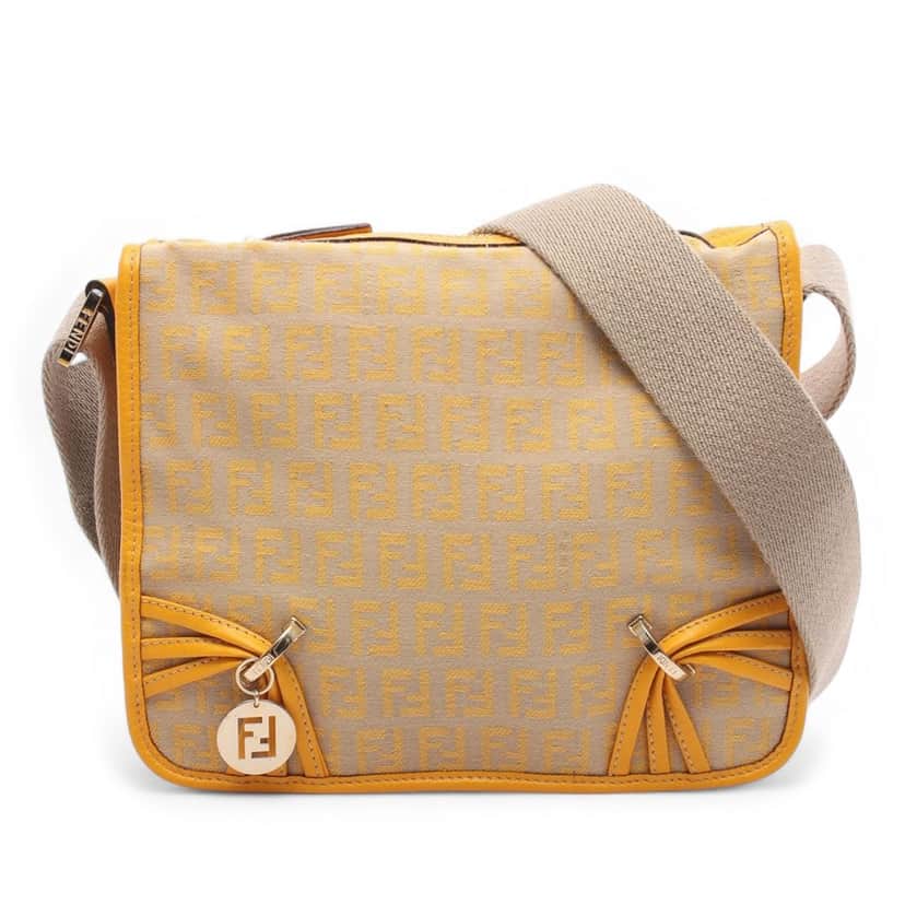 Fendi Zucchino Canvas F Charm Crossbody Brown Canvas Good condition - Front View