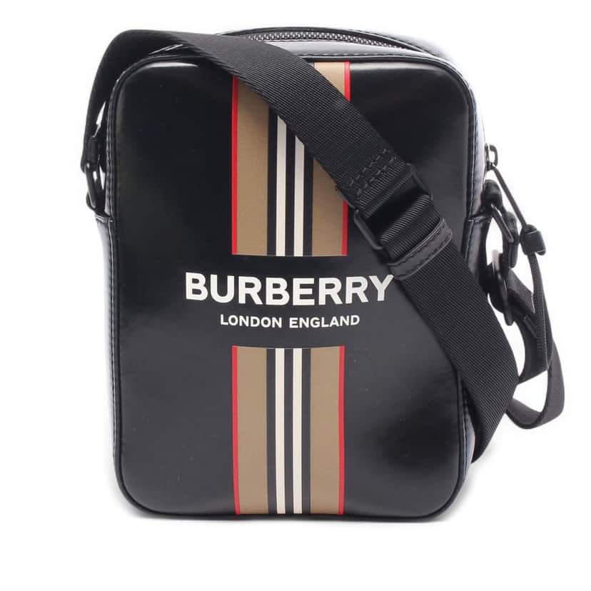 Burberry Coated Canvas Striped Thornton Crossbody Black Canvas Good condition - Front View