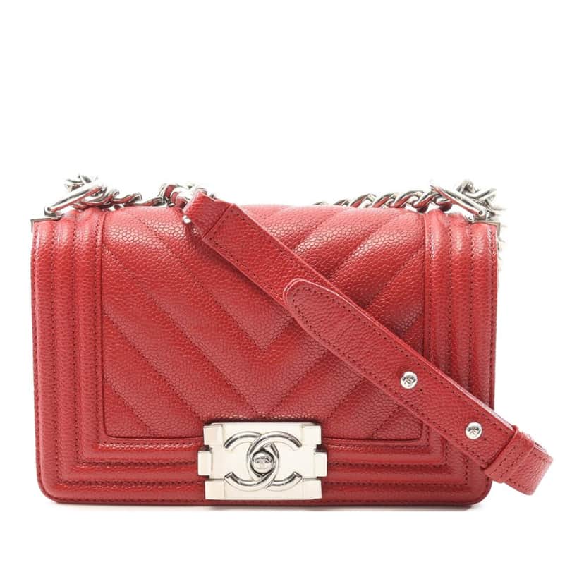 Chanel Small Chevron Caviar Boy Flap Red Leather Good condition - Front View