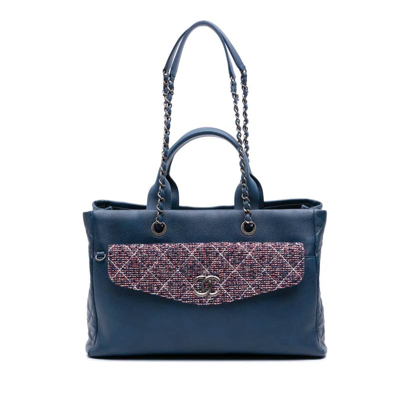 Chanel Large Caviar and Tweed Coco Break Shopping Tote Blue Leather Good condition - Front View