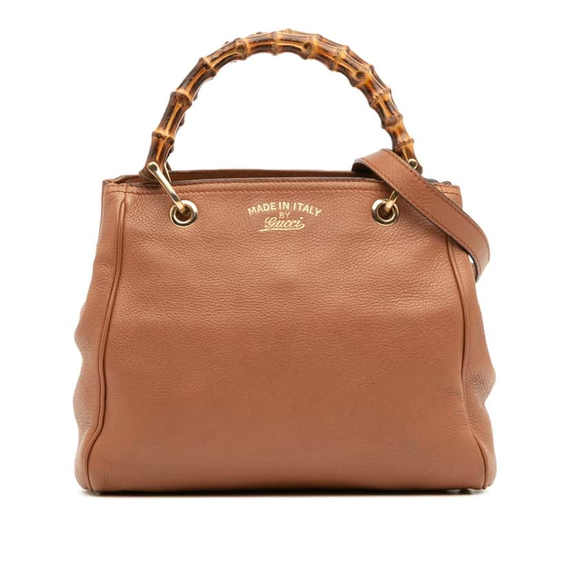 Gucci Small Calfskin Bamboo Shopper Satchel Brown Leather Good condition - Front View