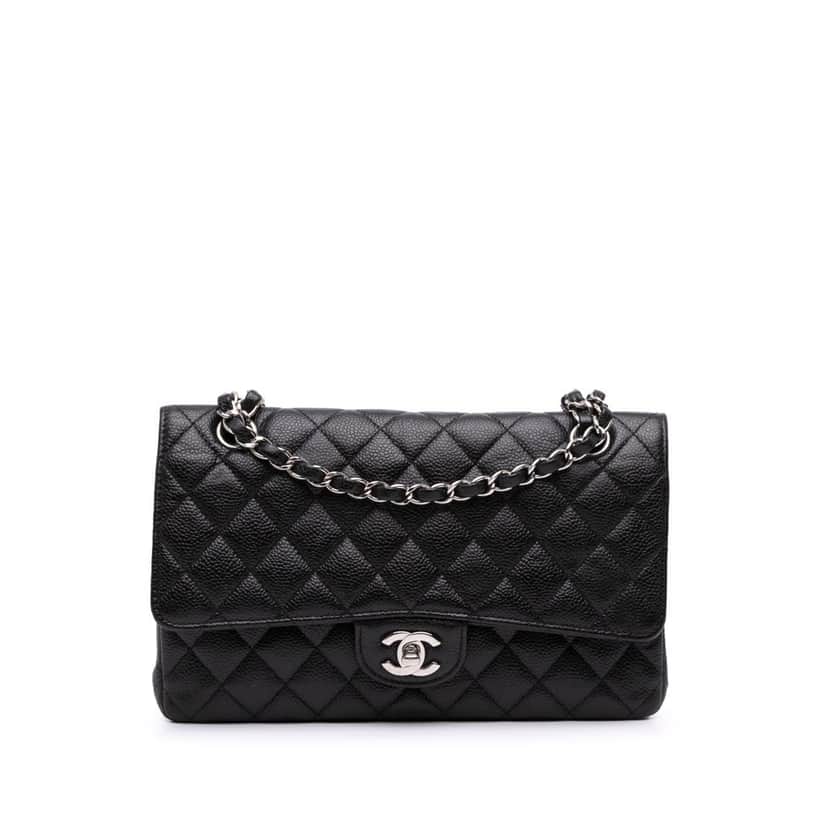 Chanel Medium Classic Caviar Double Flap Black Leather Good condition - Front View