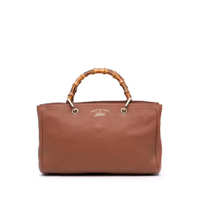 Gucci Medium Calfskin Bamboo Shopper Satchel Brown Leather Good condition - Front View