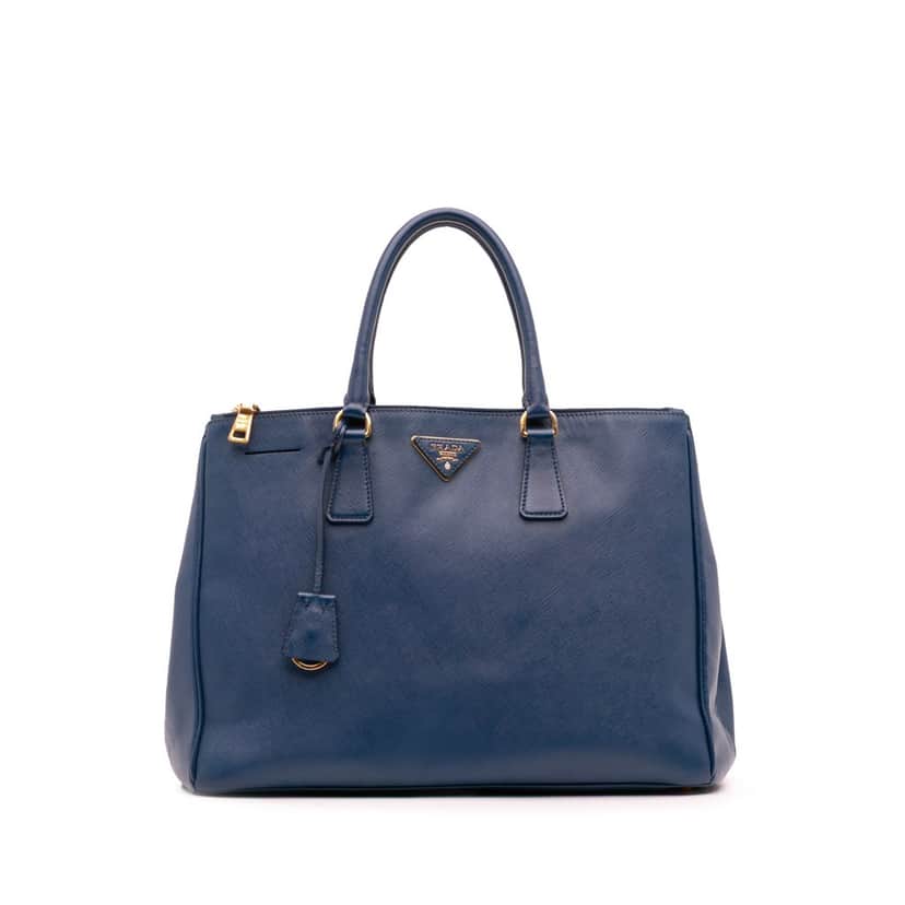 Prada Large Saffiano Lux Galleria Double Zip Tote Blue Leather Good condition - Front View