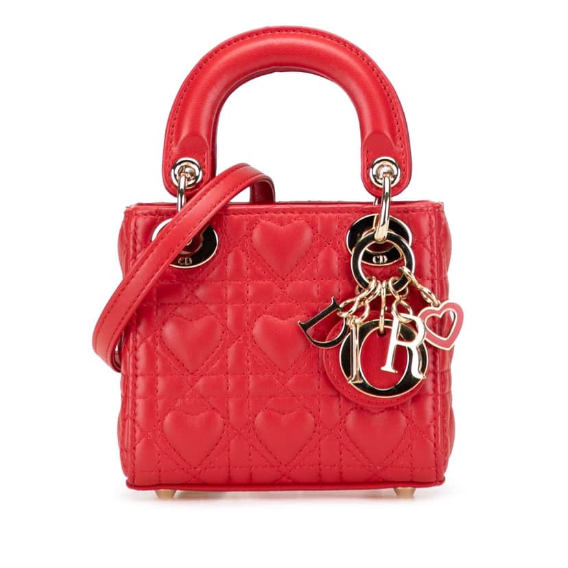Dior Micro Calfskin Cannage Dioramour Lady Dior Red Leather Good condition - Front View