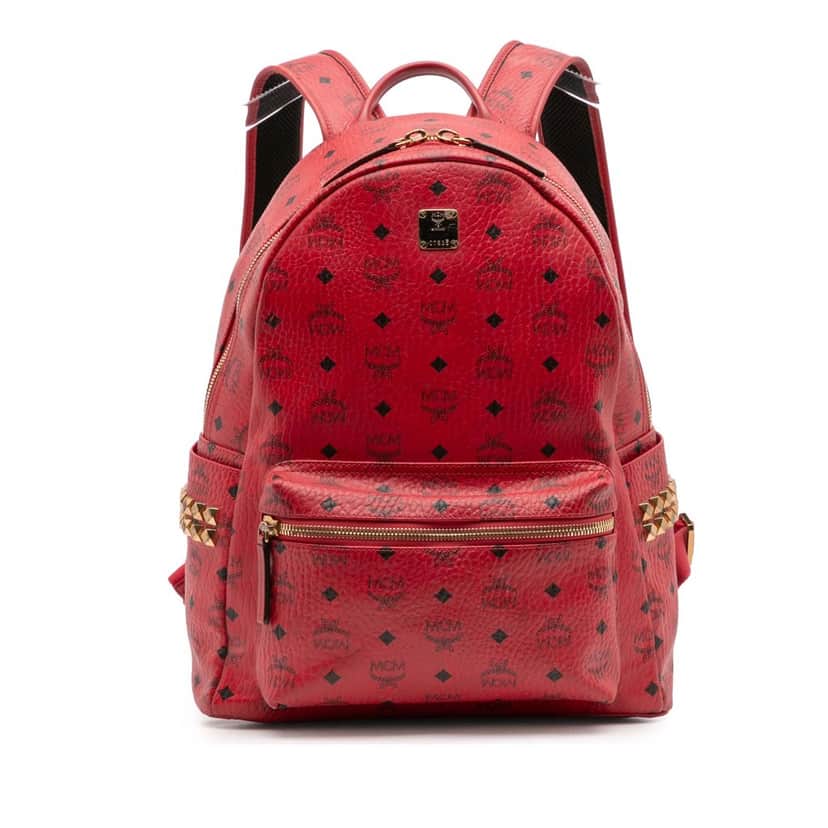 Mcm Medium Studded Visetos Coated Canvas Stark Backpack Red Canvas Good condition - Front View