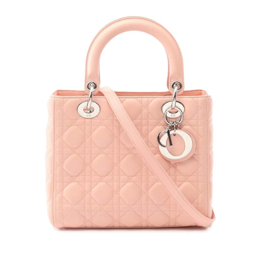 Dior Medium Lambskin Cannage Lady Dior Pink Leather Good condition - Front View