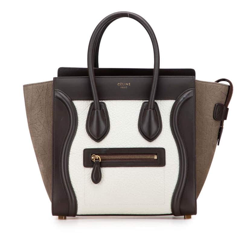 Celine Micro Tricolor Nubuck and Calfskin Luggage Tote White Leather Good condition - Front View