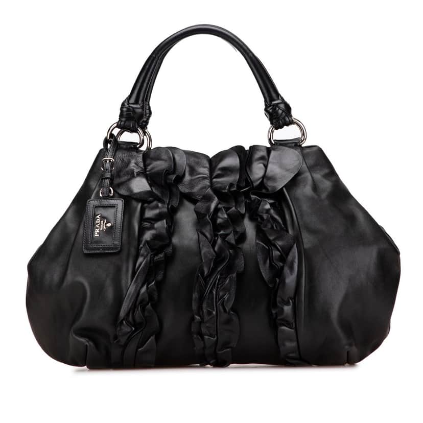 Prada Nappa Mordore Ruffle Tote Black Leather Good condition - Front View