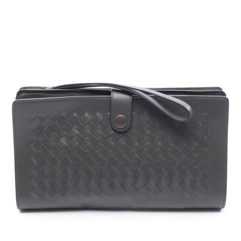 Bottega Veneta Nappa Intrecciato Clutch Grey Leather Good condition - Front View