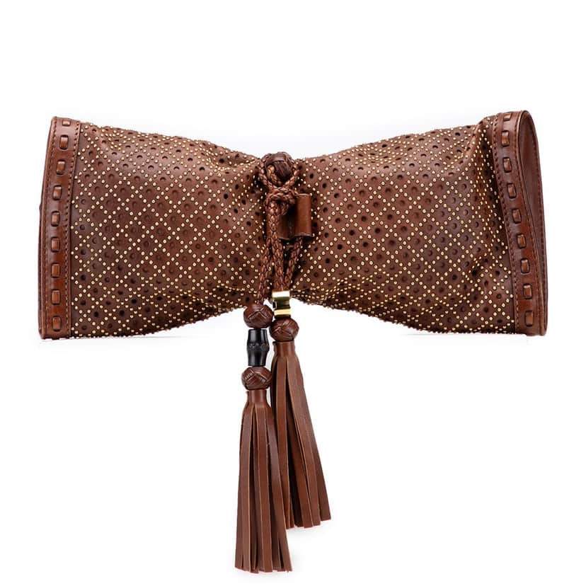 Gucci Perforated Leather Studded Malika Clutch Brown Leather Good condition - Front View
