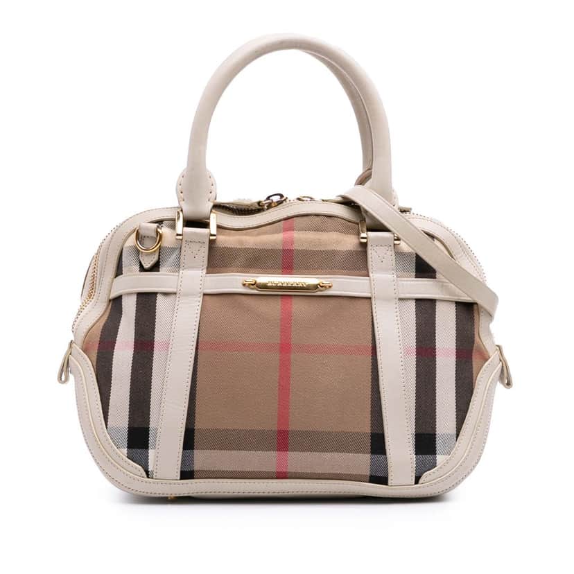 Burberry Small Leather Trimmed House Check Canvas Bridle Orchard Satchel Brown Canvas Good condition - Front View