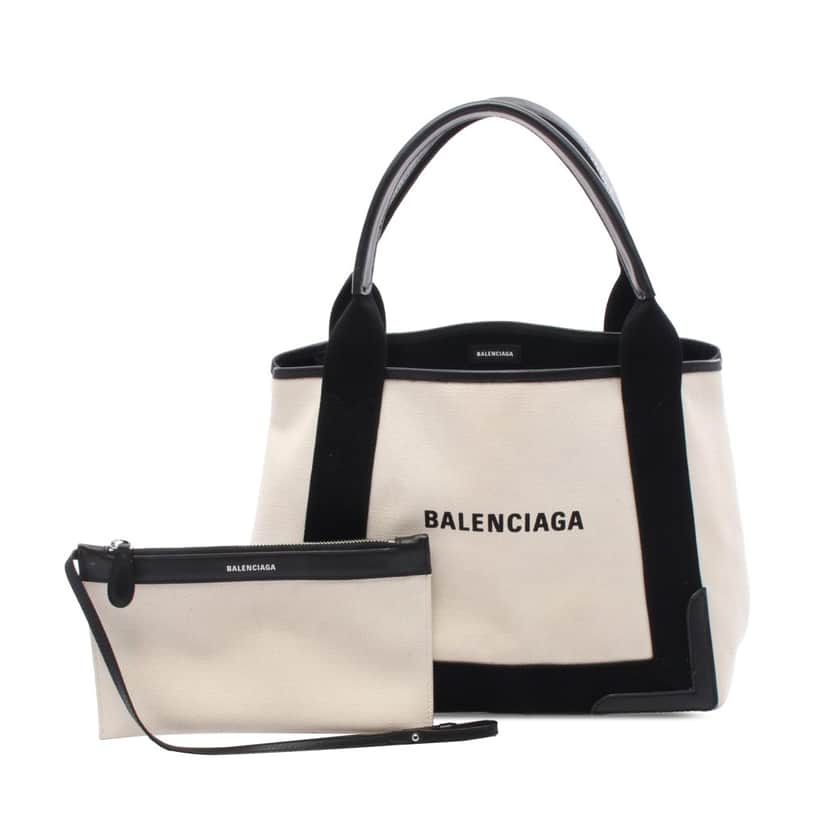 Balenciaga Canvas Navy Cabas Tote S White Canvas Good condition - Front View