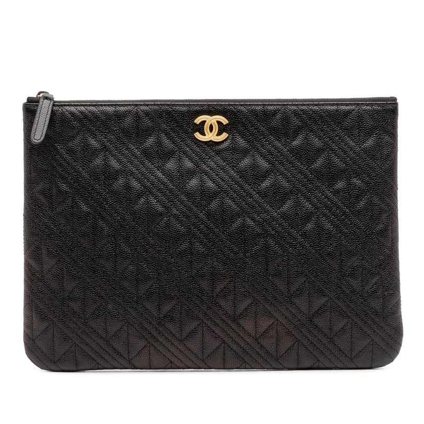 Chanel Medium Quilted Caviar O Case Clutch Black Leather Good condition - Front View