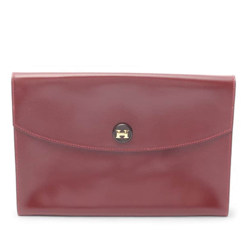 Hermès Box Calf Pochette Rio Red Leather Good condition - Front View
