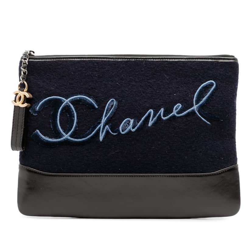 Chanel Paris-Hamburg Wool Embroidered Gabrielle Clutch Blue Wool Good condition - Front View