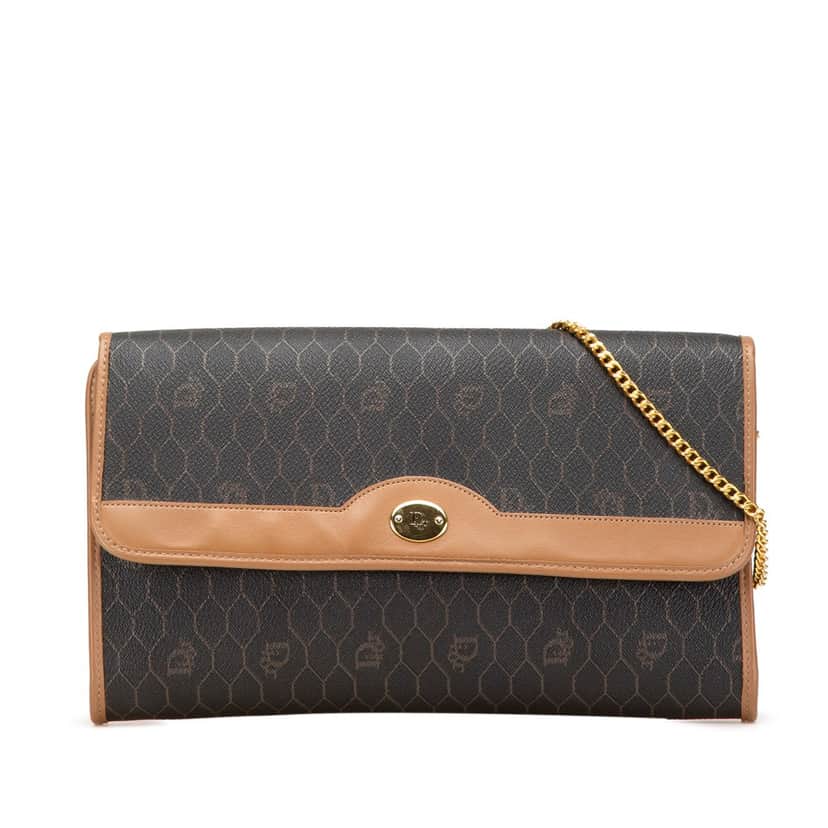 Dior Honeycomb Coated Canvas Chain Shoulder Bag Black Canvas Good condition - Front View