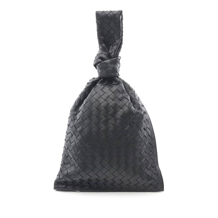 Bottega Veneta Nappa Intrecciato BV Twist Handbag Black Leather Good condition - Front View