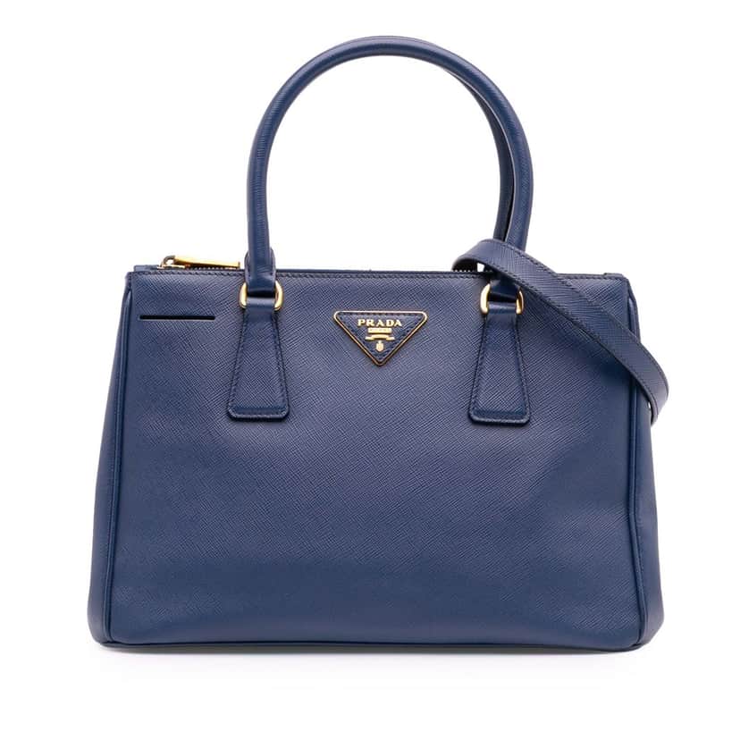Prada Small Saffiano Lux Galleria Double Zip Satchel Blue Leather Good condition - Front View