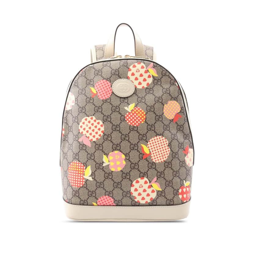 Gucci GG Supreme Les Pommes Apple and Heart Backpack Brown Canvas Good condition - Front View