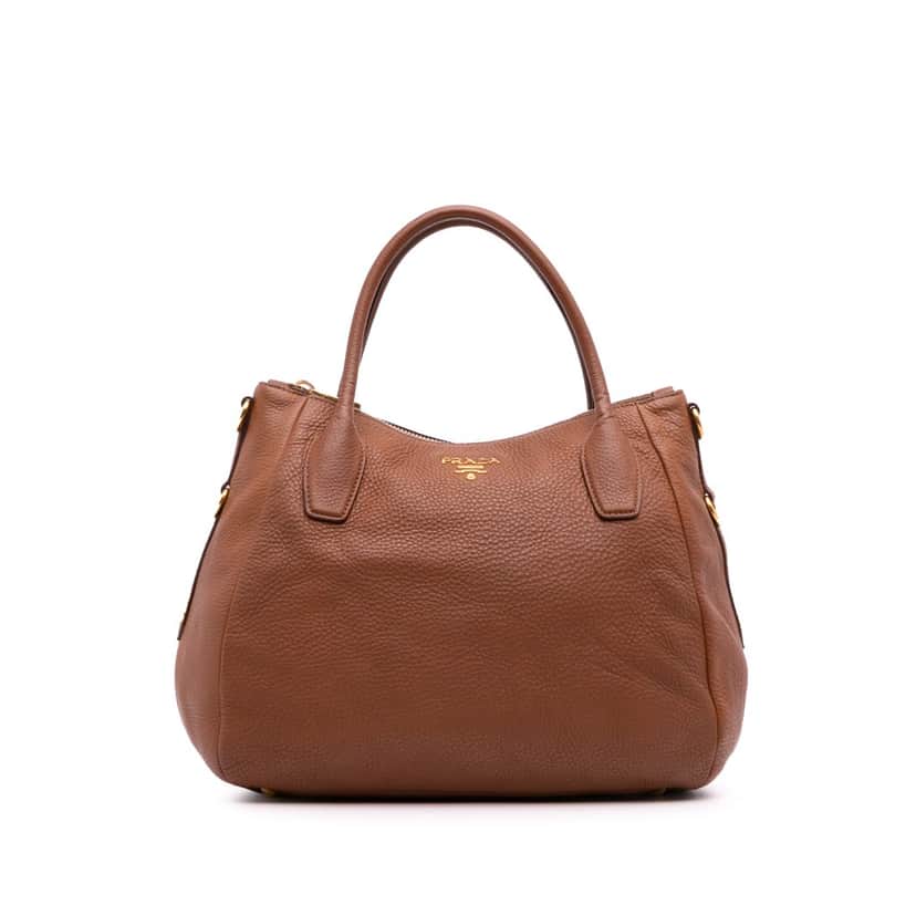 Prada Vitello Daino Sacca 2 Manici Convertible Tote Brown Leather Good condition - Front View